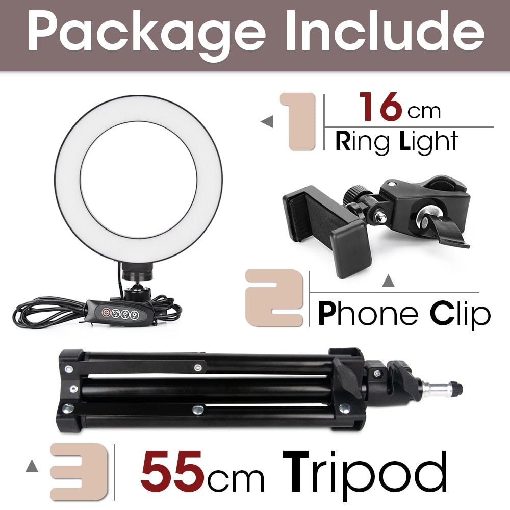 Dimbart LED-ringlys for kamera, mobil og video