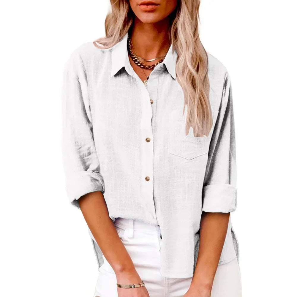 Bomull & lin skjorte for kvinner