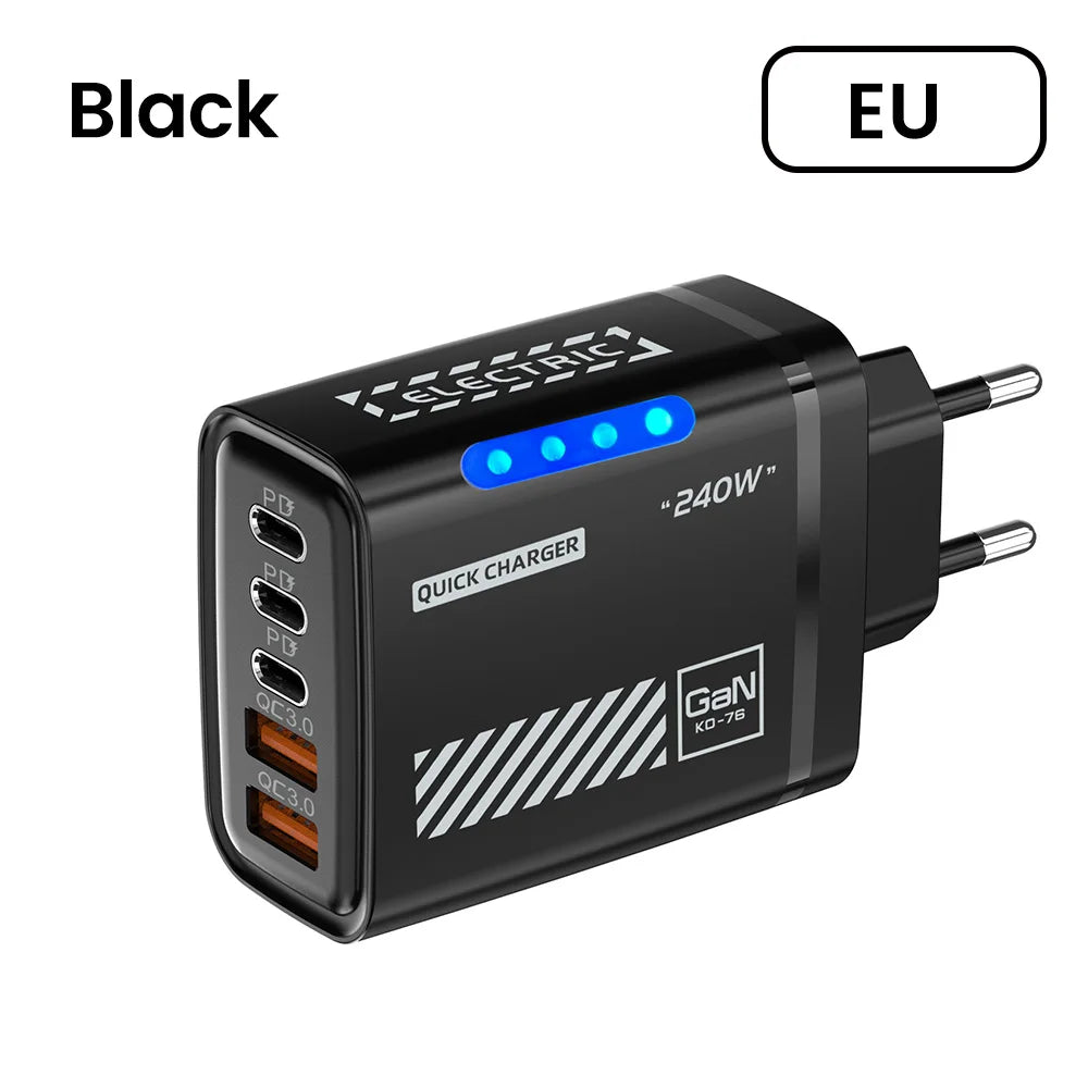 240W Hurtiglader med 5 USB-porter – USB-C & USB-A Hurtiglading