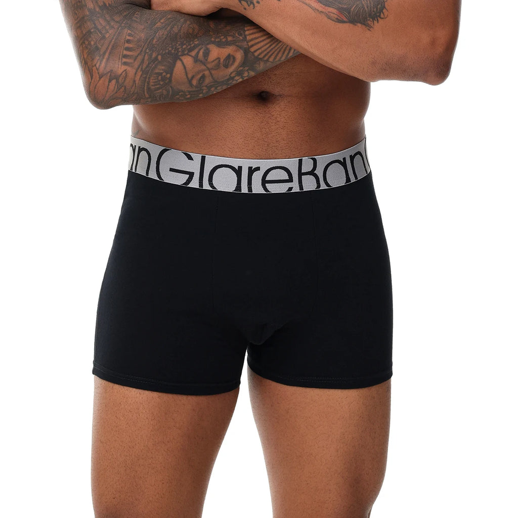 10-pakning med svarte bomulls-boksershorts for menn