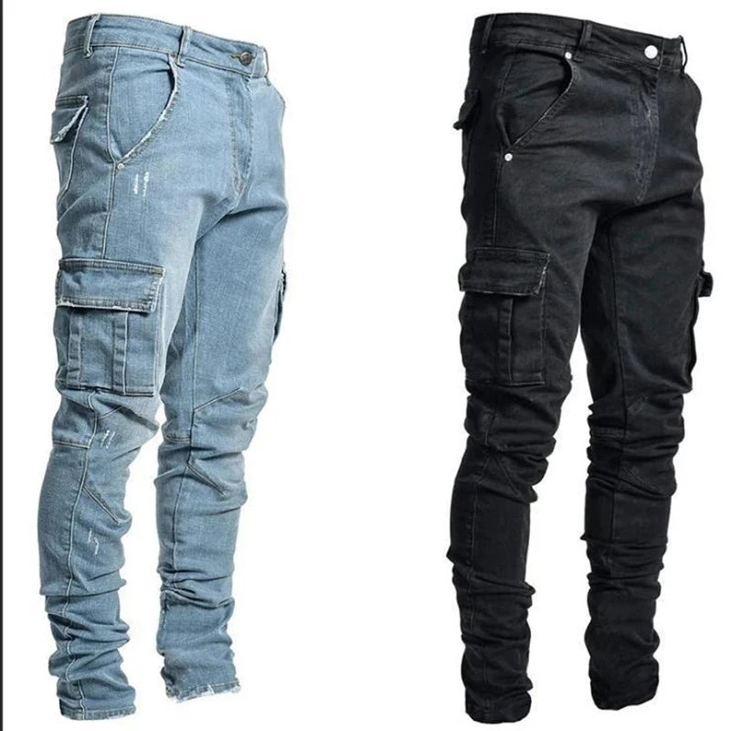 Elastiske Herrejeans med Cargo Lommer