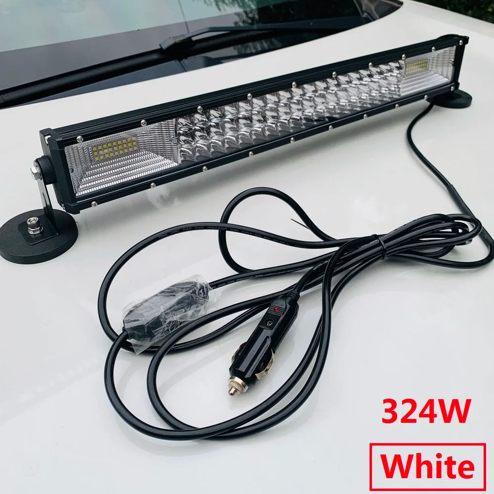 Magnetisk LED arbeidslys 120W–324W – Hvit eller gul lysbar for bil, jakt og camping