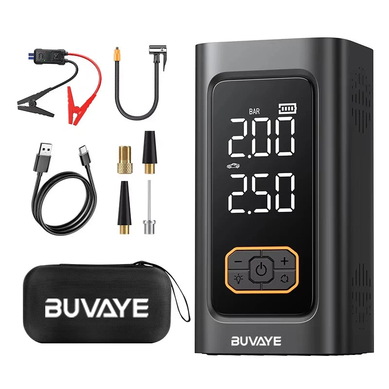 Kraftig bilstarter med luftpumpe 10000mAh – Nødstart & powerbank (12V bensin/diesel)