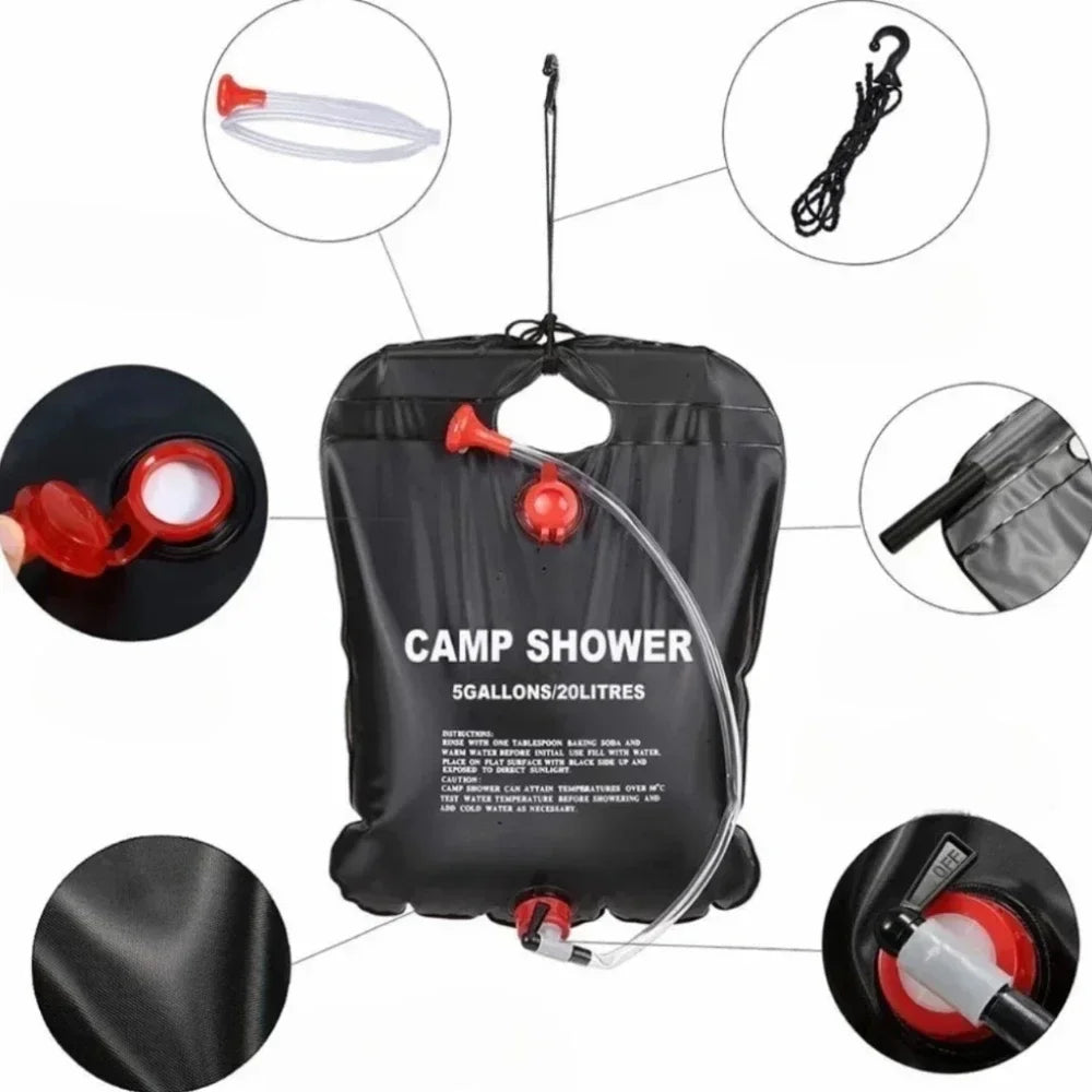Soloppvarmet dusjpose 20L – perfekt for camping, strand og tur 🚿☀️