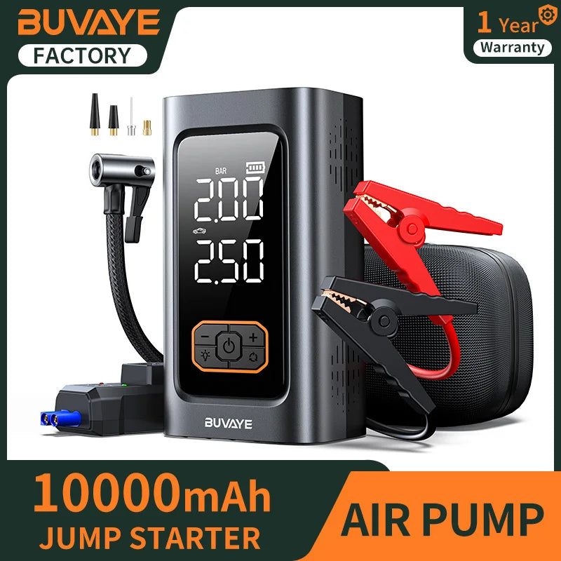 Kraftig bilstarter med luftpumpe 10000mAh – Nødstart & powerbank (12V bensin/diesel)