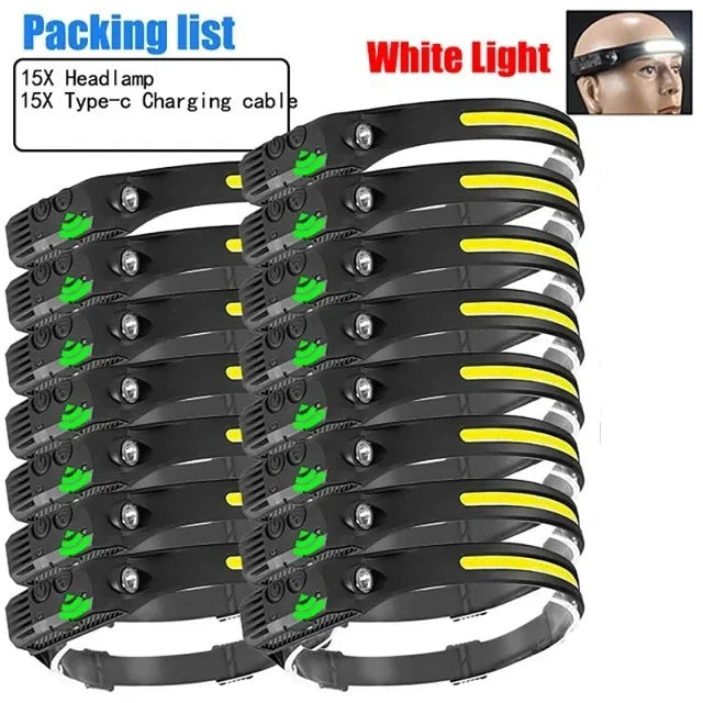 USB Oppladbar LED Hodelykt – Kraftig Sensorlampe for Tur, Fiske og Camping