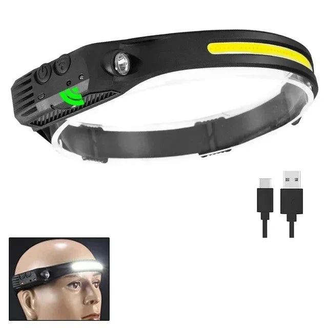USB Oppladbar LED Hodelykt – Kraftig Sensorlampe for Tur, Fiske og Camping