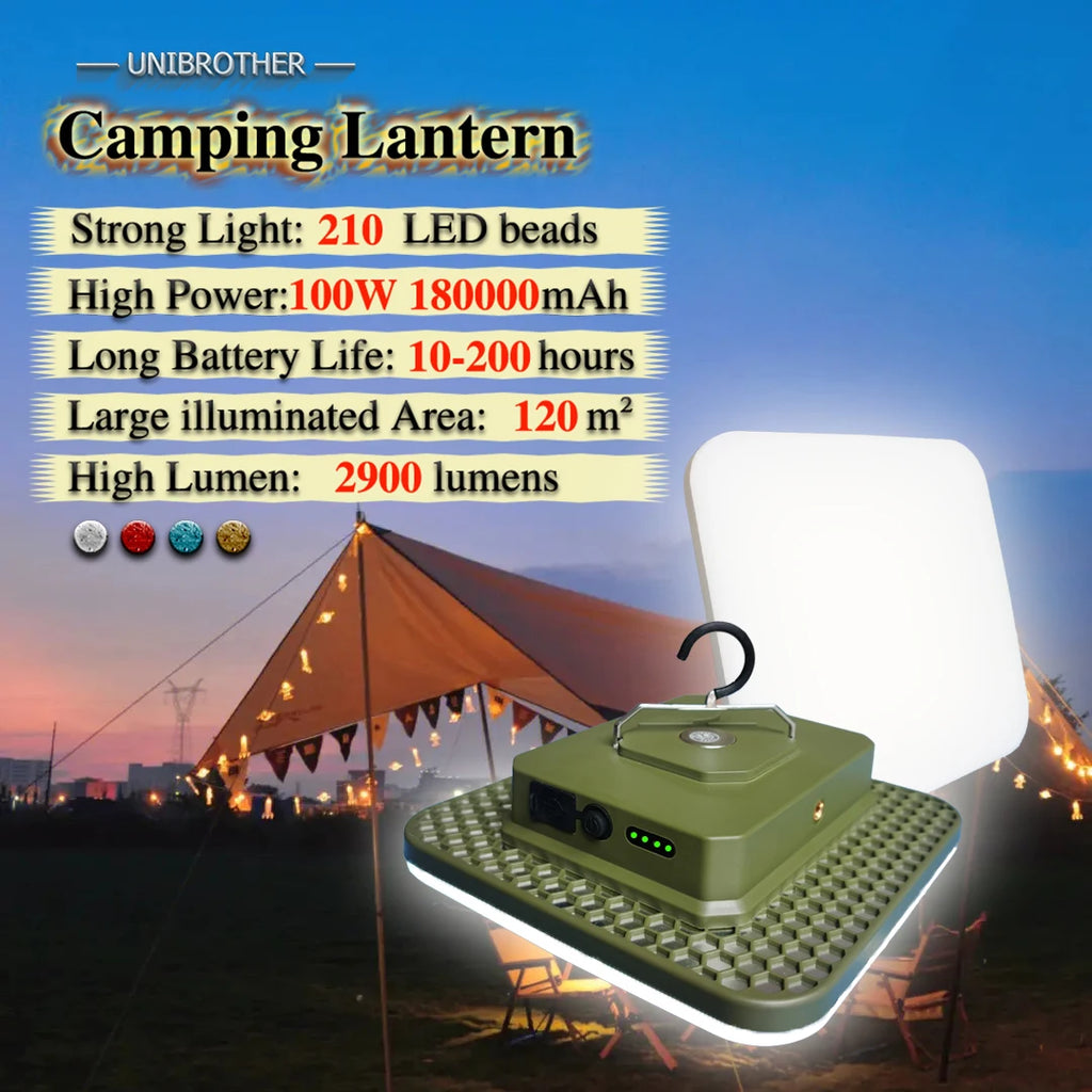 Kraftig LED campinglys 100W – Oppladbar nødlampe med magnet (18000mAh)