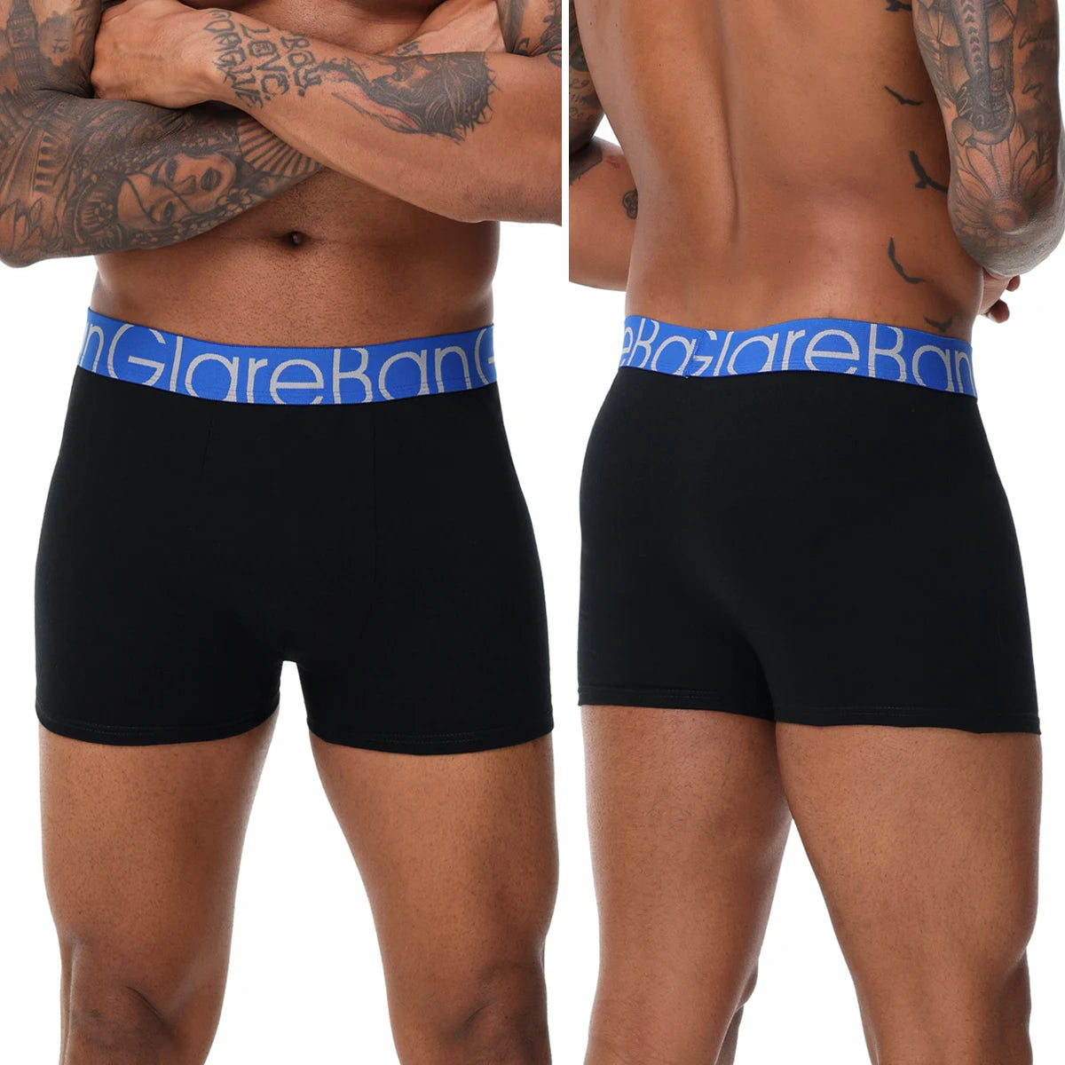 10-pakning med svarte bomulls-boksershorts for menn
