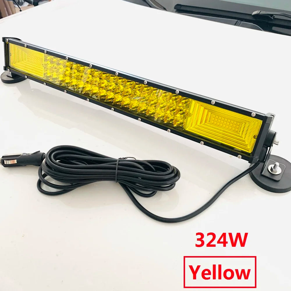 Magnetisk LED arbeidslys 120W–324W – Hvit eller gul lysbar for bil, jakt og camping