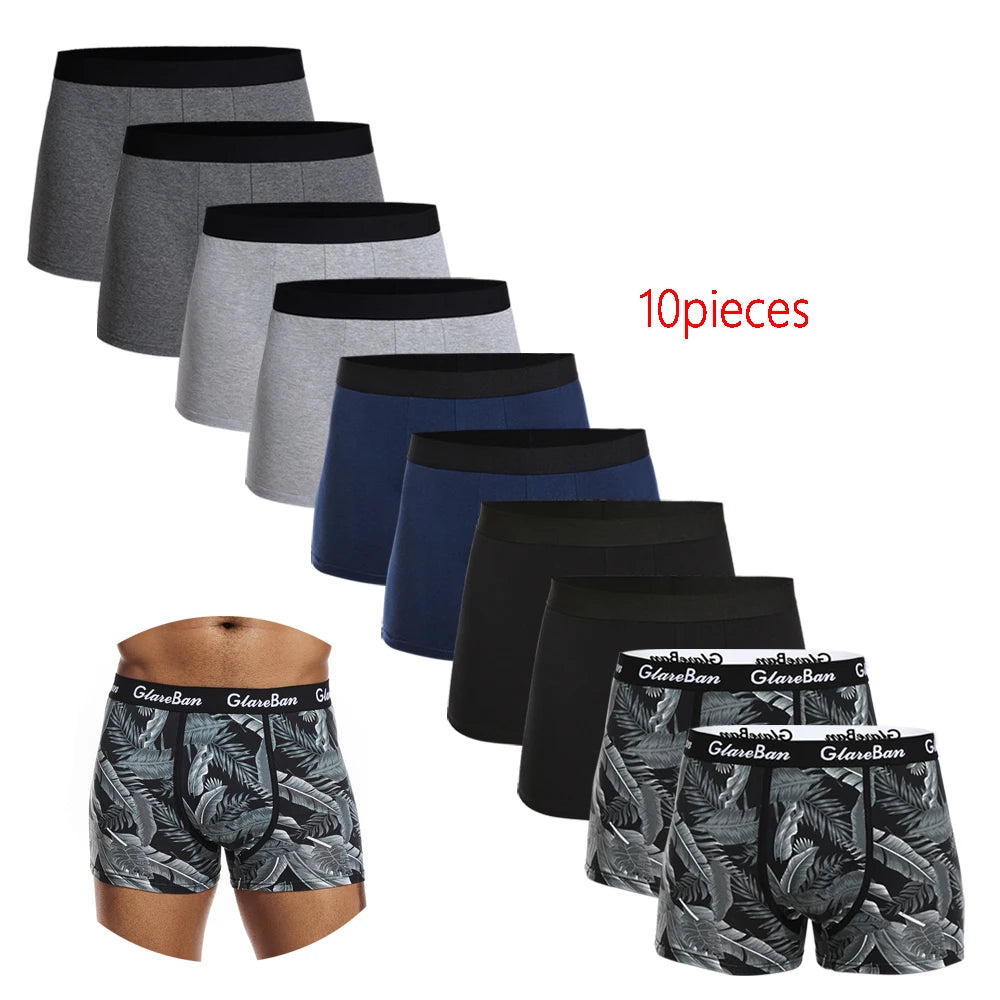 10-pakning med svarte bomulls-boksershorts for menn