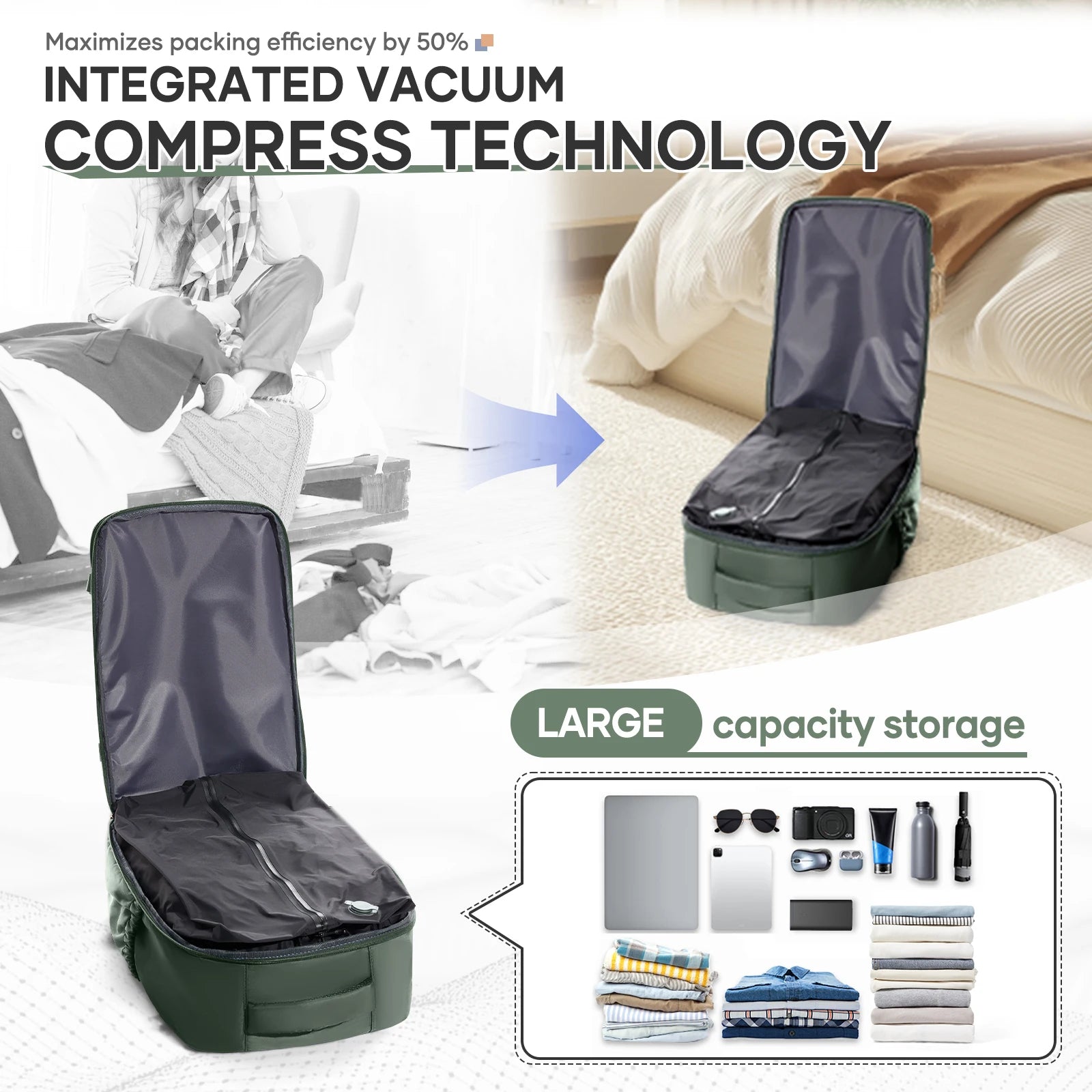 Vakuum Ryggsekk 40×30×20 – Komprimer klær og spar plass