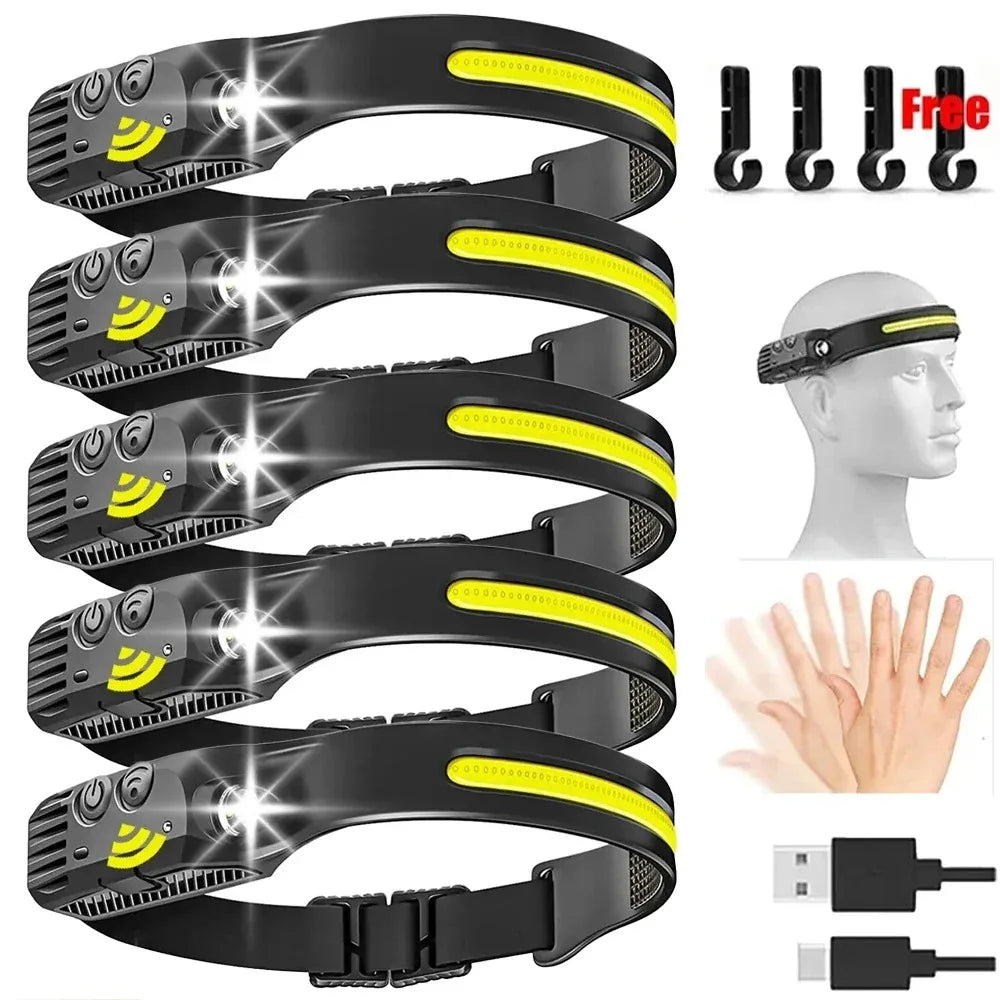 USB Oppladbar LED Hodelykt – Kraftig Sensorlampe for Tur, Fiske og Camping
