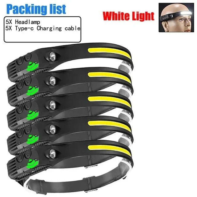 USB Oppladbar LED Hodelykt – Kraftig Sensorlampe for Tur, Fiske og Camping