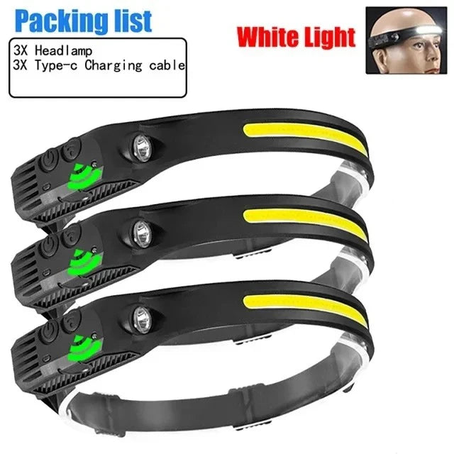 USB Oppladbar LED Hodelykt – Kraftig Sensorlampe for Tur, Fiske og Camping