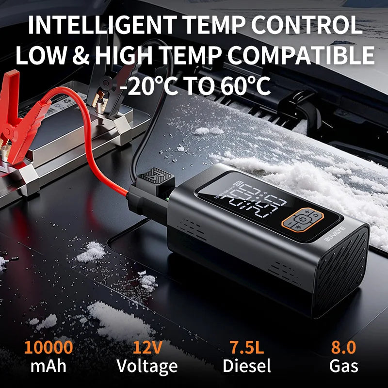 Kraftig bilstarter med luftpumpe 10000mAh – Nødstart & powerbank (12V bensin/diesel)