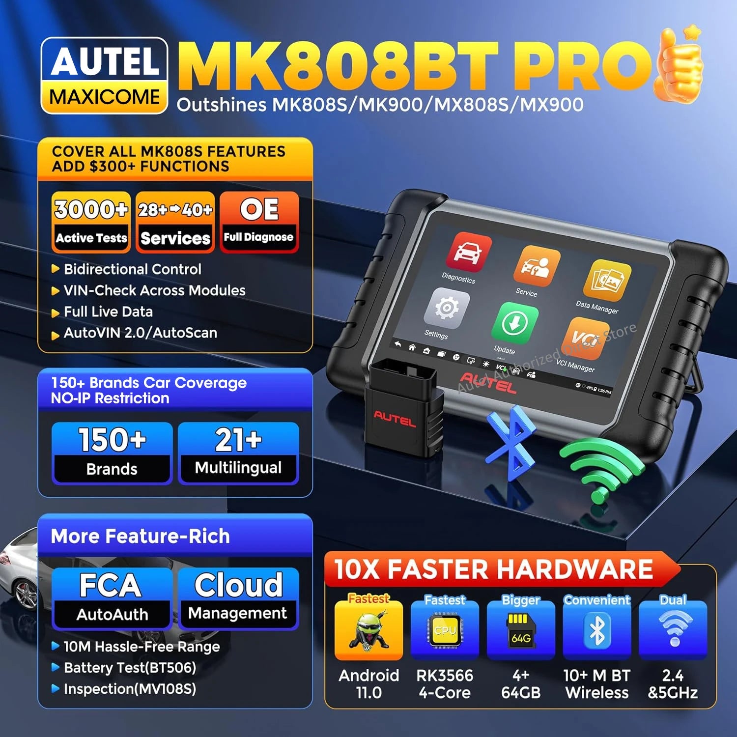 Autel MaxiCOM MK808BT Pro – Profesjonell OBD2 diagnoseverktøy med Bluetooth