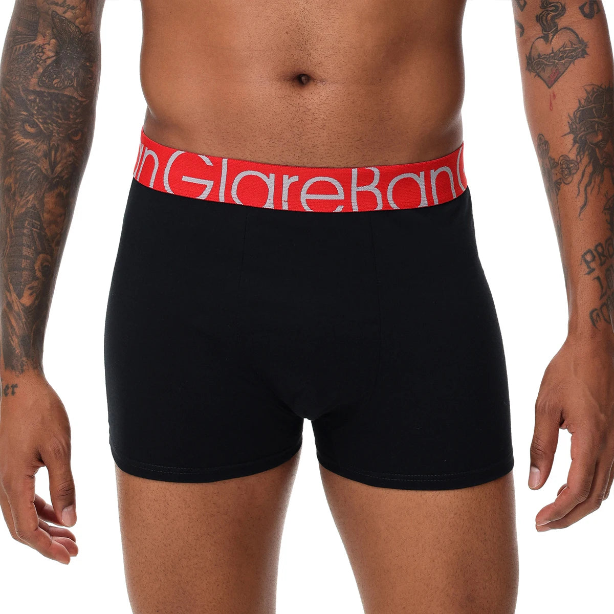 10-pakning med svarte bomulls-boksershorts for menn