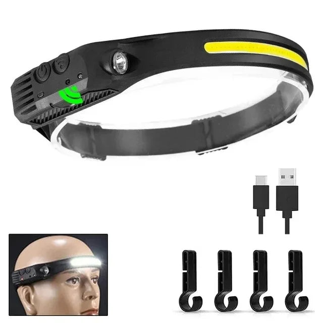 USB Oppladbar LED Hodelykt – Kraftig Sensorlampe for Tur, Fiske og Camping