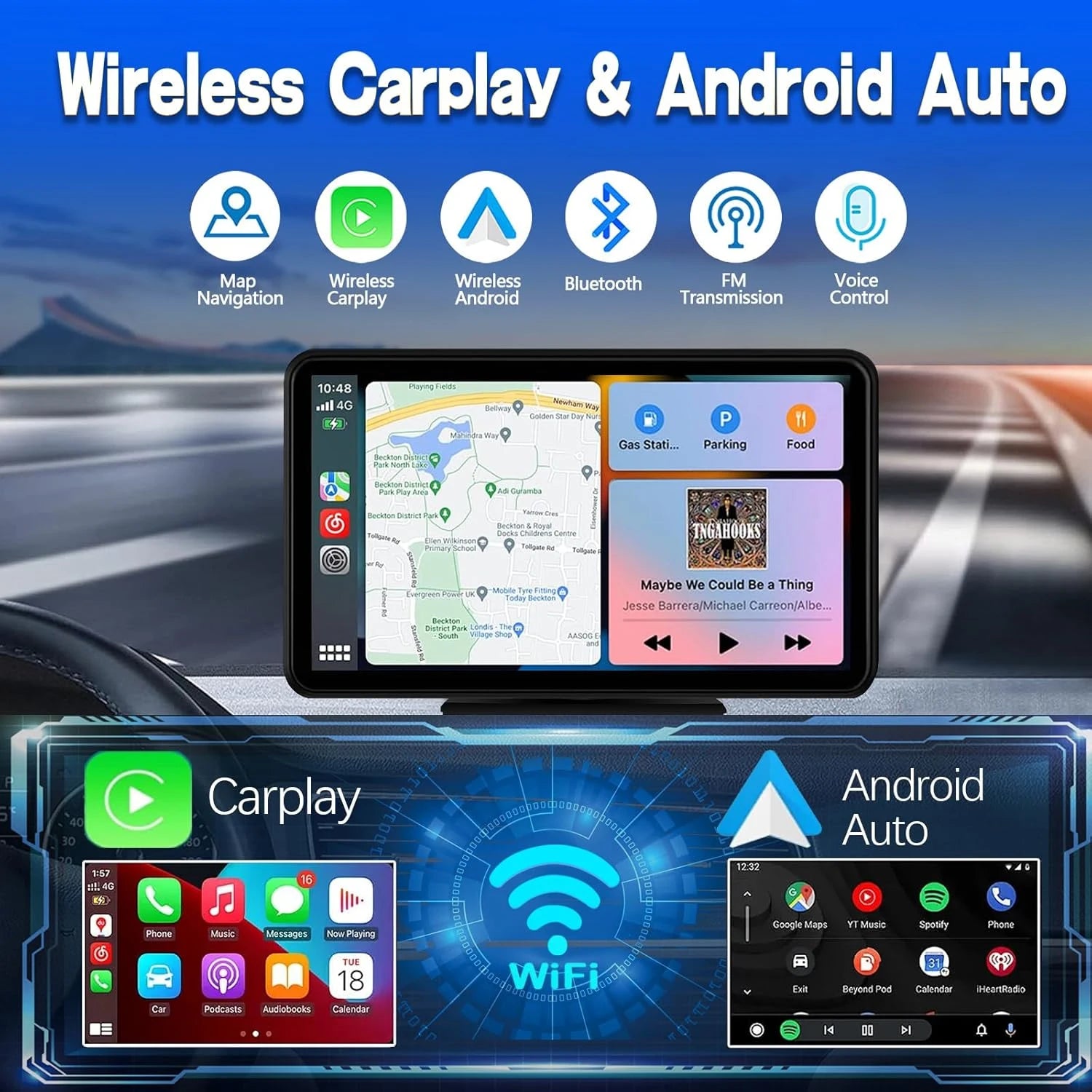 7” Trådløs CarPlay & Android Auto skjerm – oppgrader bilen på minutter