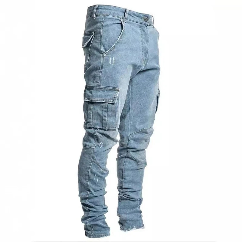 Elastiske Herrejeans med Cargo Lommer