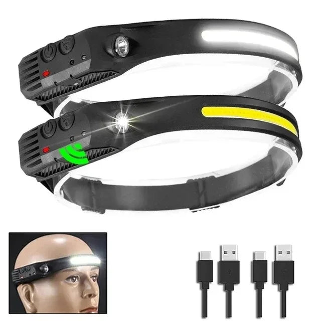 USB Oppladbar LED Hodelykt – Kraftig Sensorlampe for Tur, Fiske og Camping