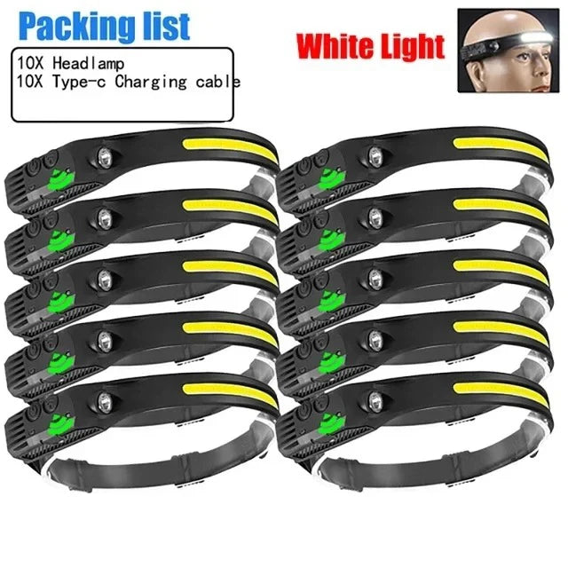 USB Oppladbar LED Hodelykt – Kraftig Sensorlampe for Tur, Fiske og Camping