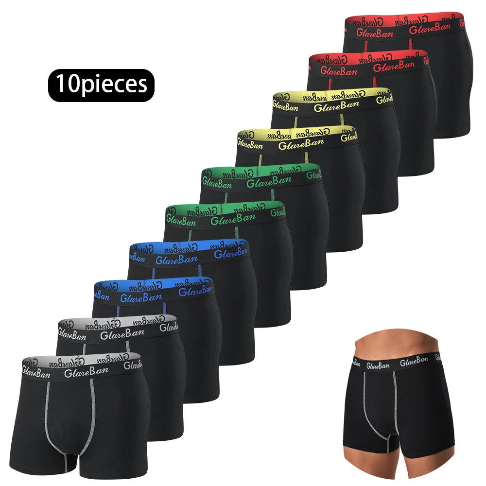 10-pakning med svarte bomulls-boksershorts for menn