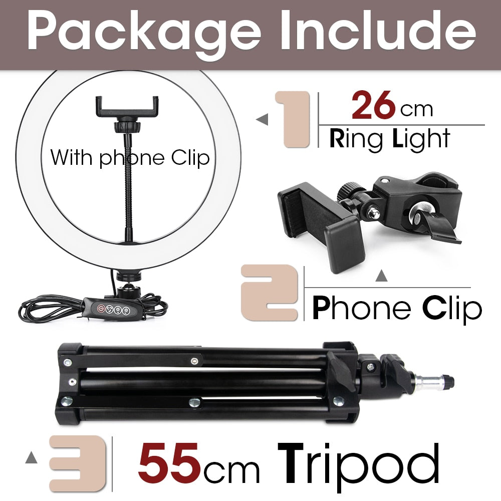 Dimbart LED-ringlys for kamera, mobil og video