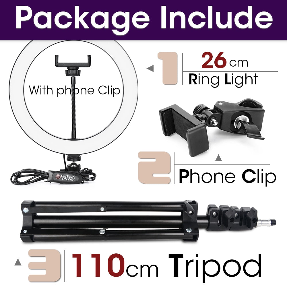 Dimbart LED-ringlys for kamera, mobil og video
