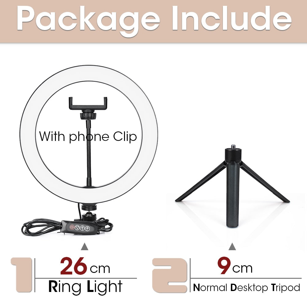 Dimbart LED-ringlys for kamera, mobil og video