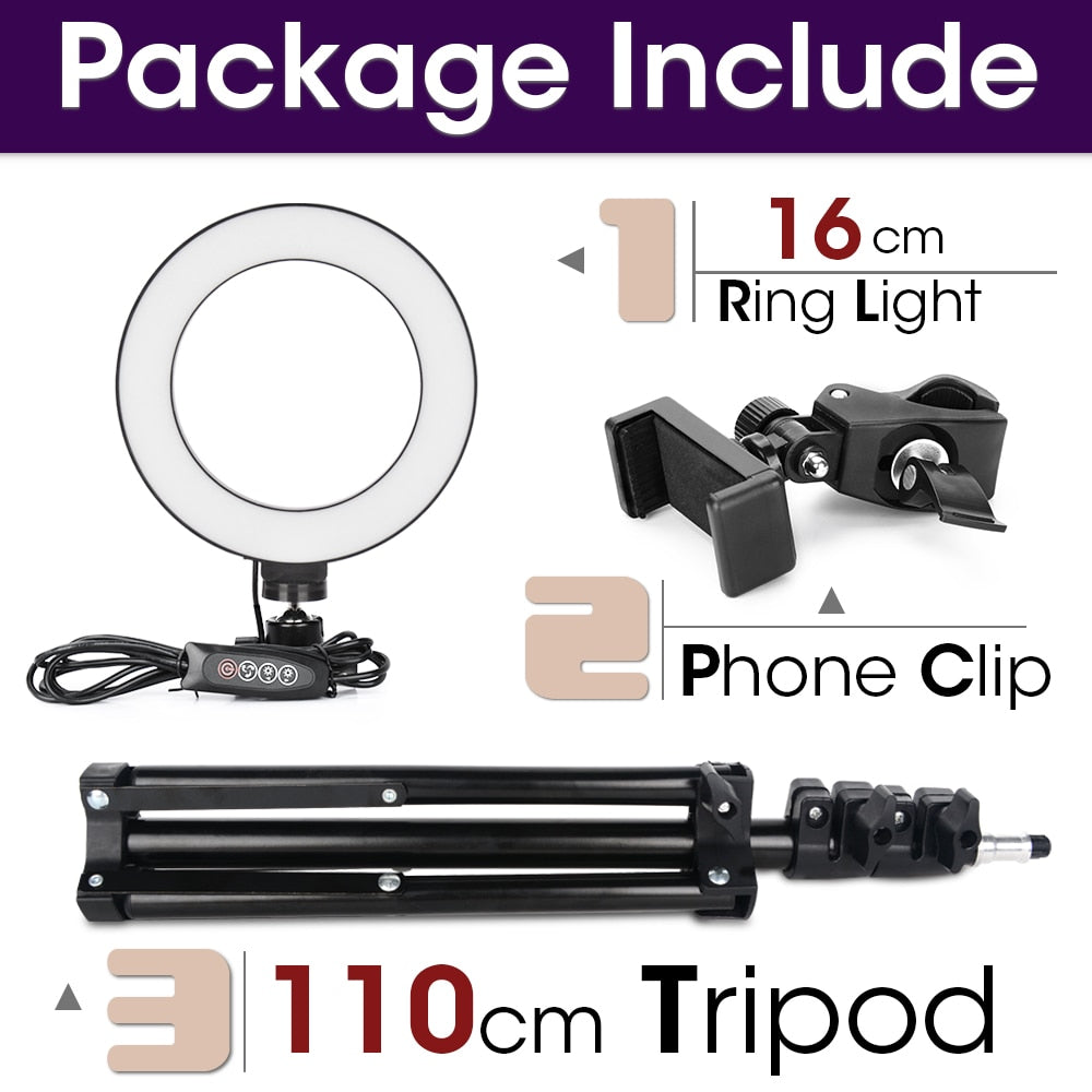 Dimbart LED-ringlys for kamera, mobil og video