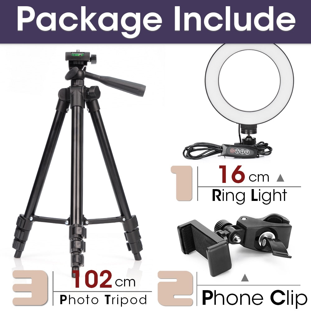Dimbart LED-ringlys for kamera, mobil og video