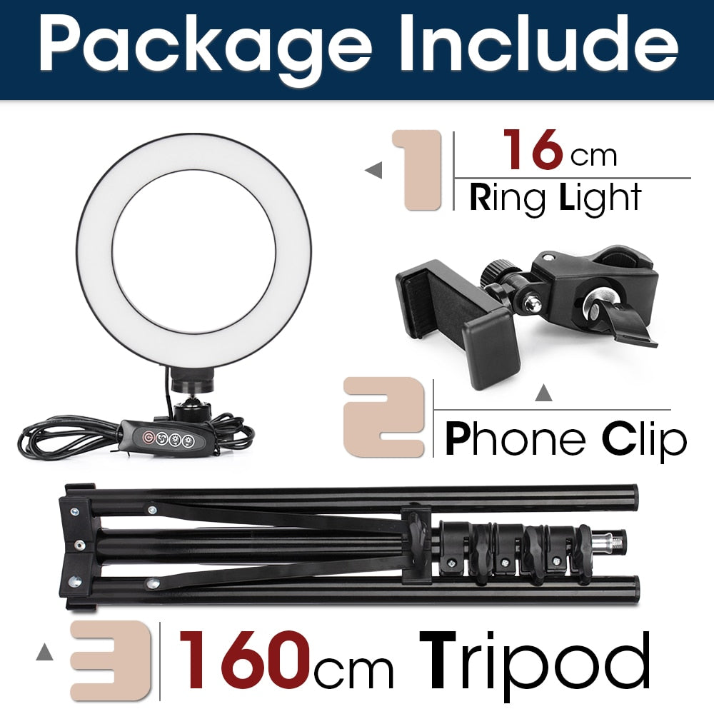 Dimbart LED-ringlys for kamera, mobil og video